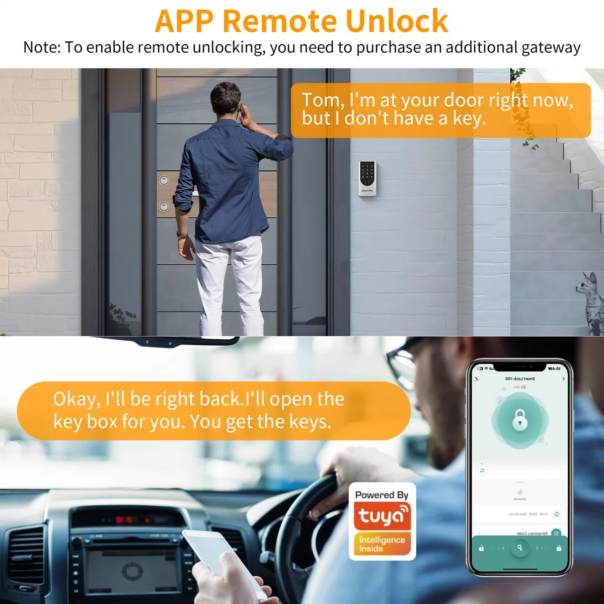 Cassetta di sicurezza per chiavi da parete, con app e impronte digitali, impermeabile IP66, con campanello integrato, scatola intelligente per chiavi di casa, auto, per esterni (argento)