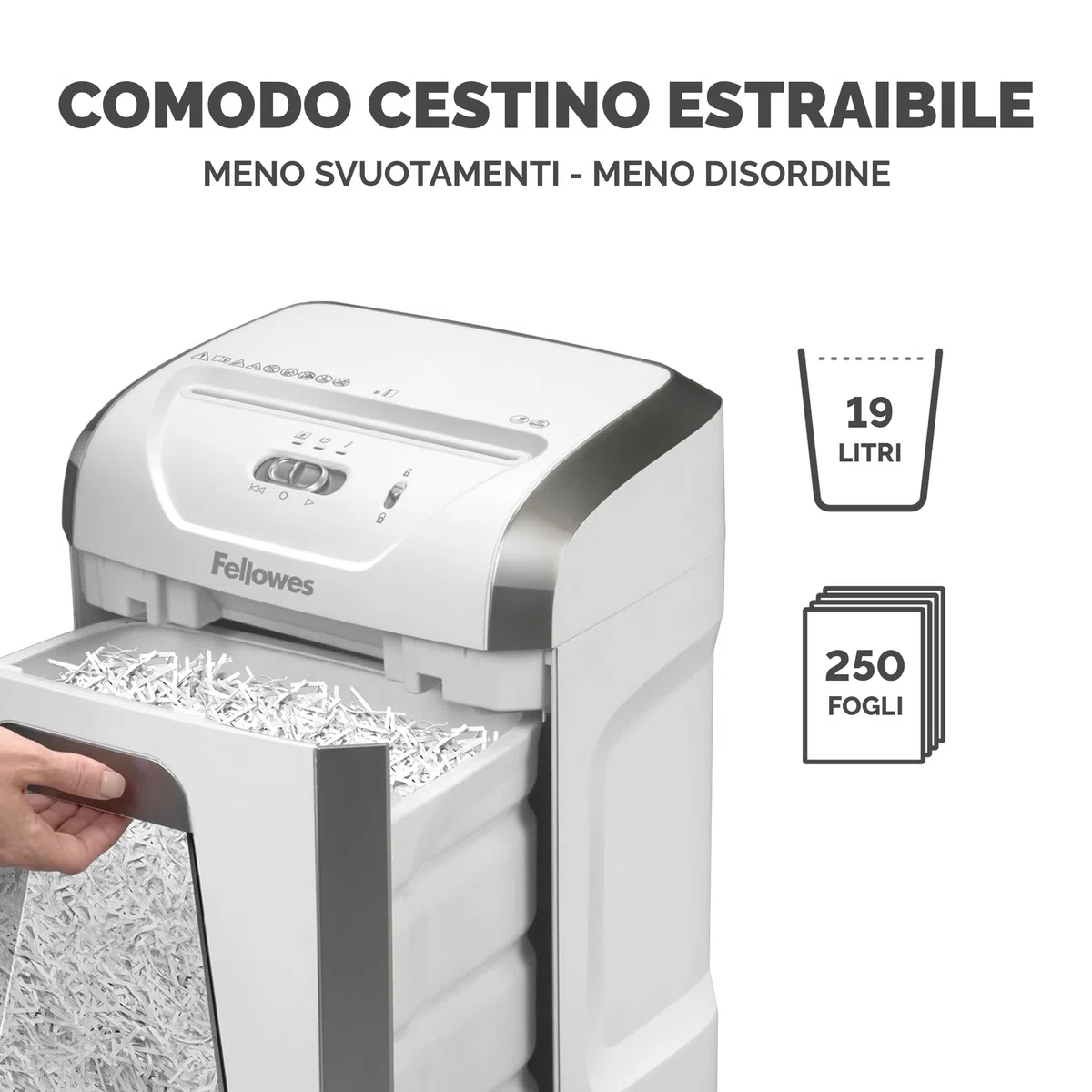 Fellowes Distruggi documenti a frammento FS-12C, 12 fogli, per casa e piccolo ufficio, uso personale, cestino da 19 litri, distruggidocumenti con blocco di sicurezza, bianco [ESCLUSIVA AMAZON]