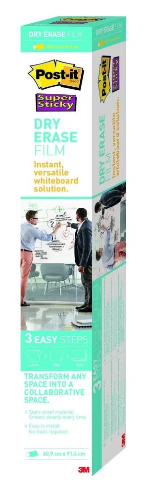 Post-it Super Sticky Dry Erase Lavagna Cancellabile, Lavagna Autoadesiva per Ufficio e Riunioni, Lavagna Meeting Chart, Lavagna Bianca da Muro, Colore Bianco Lucido, Rotolo 60.9x91.4 cm
