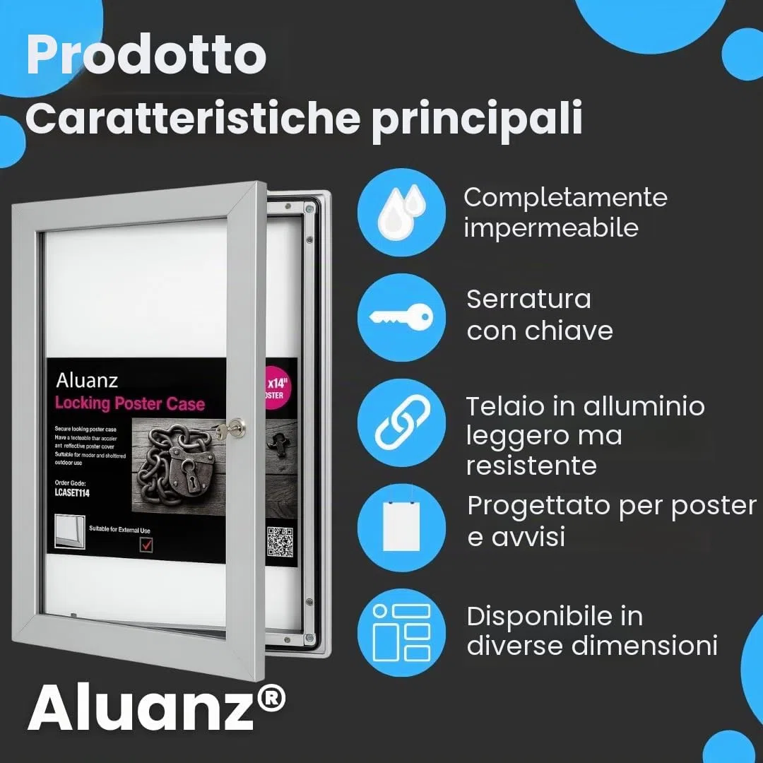 Bacheca Esterna DIN A3 con Serratura, Impermeabile, Bacheca da Parete per Uffici, Campeggi, Hotel, Ristoranti e Associazioni Sportive - Montaggio a Parete - 420 x 297 mm