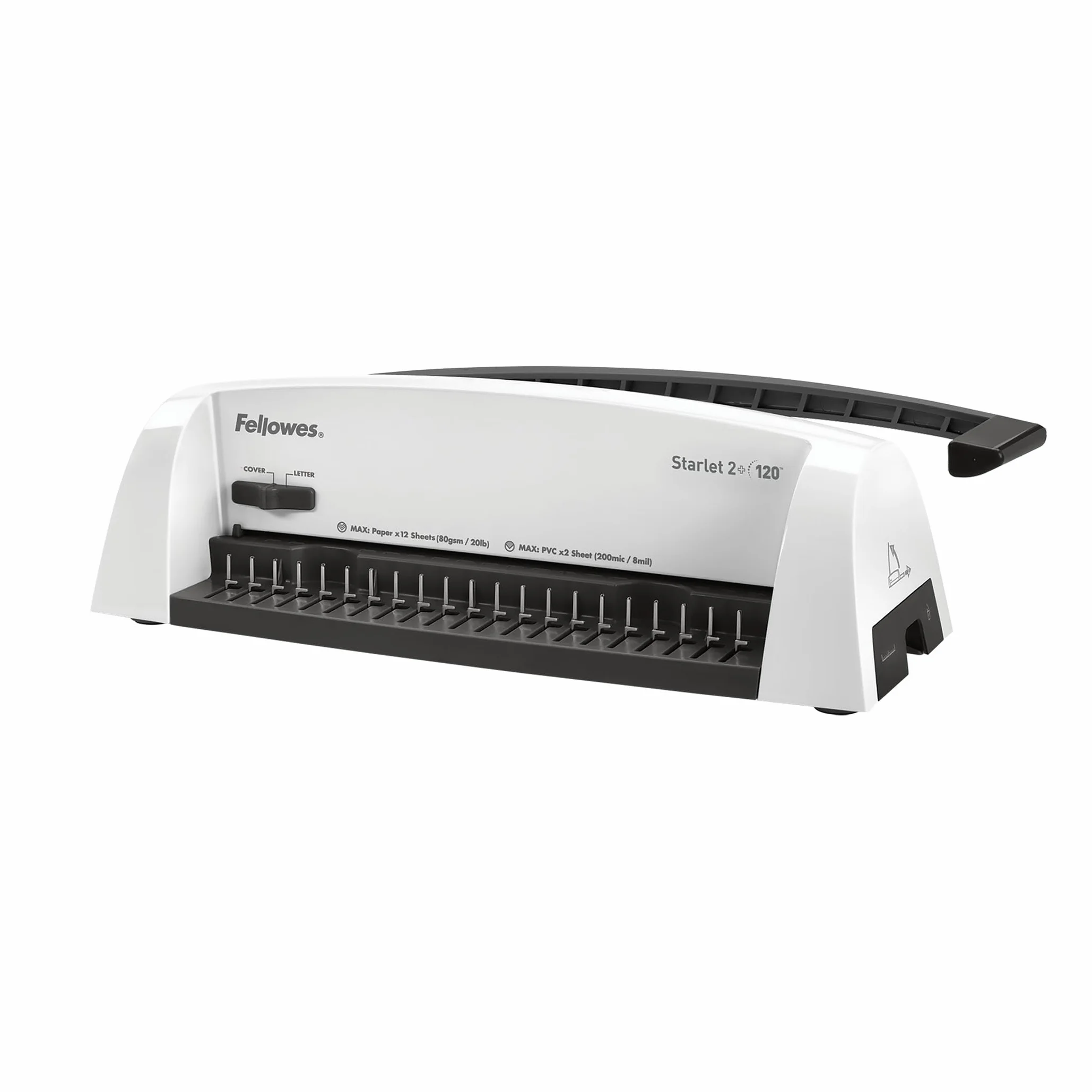 Fellowes Star+ Rilegatrice a dorsi plastici, Capacità di perforazione di 12 fogli per documenti A4, Rilegatrice manuale a pettine, Capacità di rilegatura di 120 fogli - Ideale per l'ufficio domestico