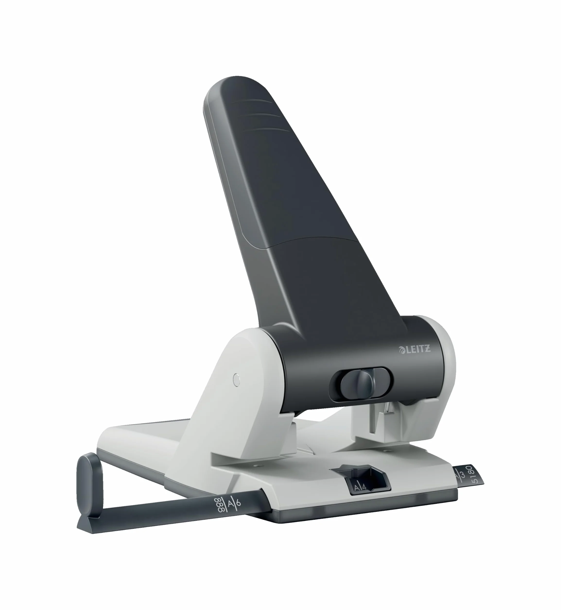 Leitz, Perforatore a 2 fori per casa e ufficio pratica e robusta con impugnatura antiscivolo, Fora fino a 65 fogli, Bucatrice da tavolo e scrivania con cassetto di raccolta inferiore, Nero, 51800095