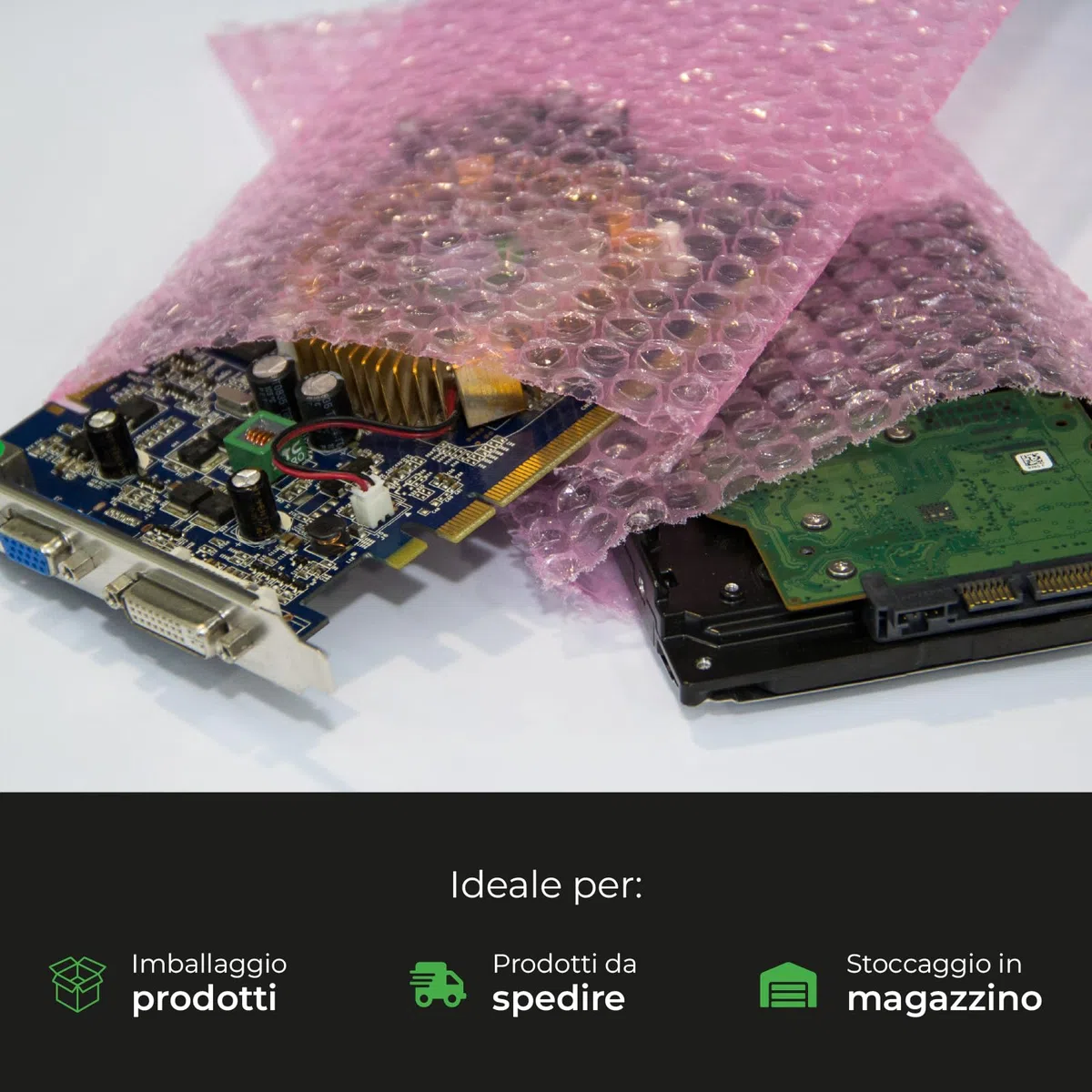 ImballaggiPer Rotolo Pluriball Antistatico 50cm x 190mt 90gr/mq, Bobina per Imballaggio di Materiale Elettronico