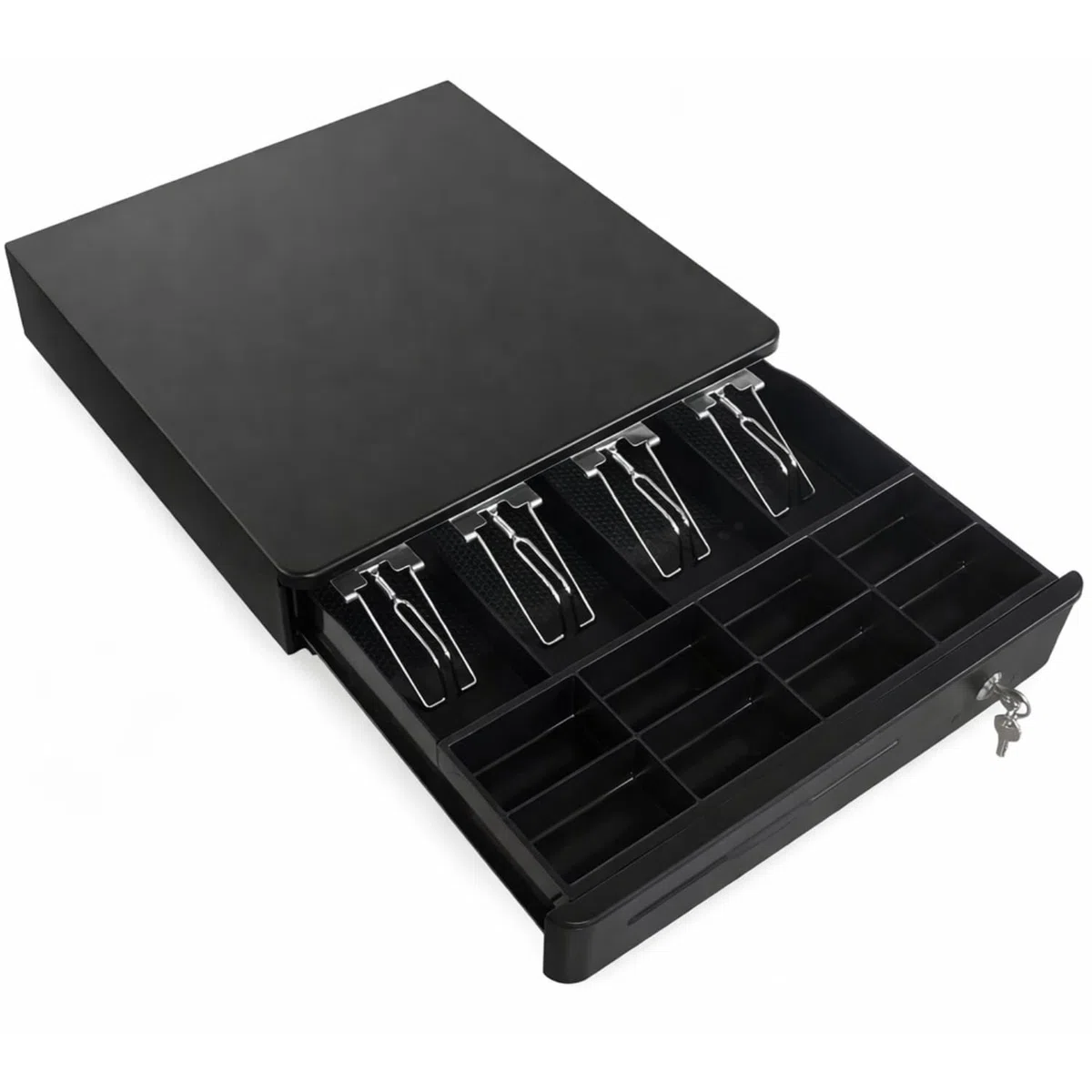 Cassetto per cassa 40 cm per registratore di cassa – 4 scomparti banconote – 8 scomparti pezzi – RJ11/RJ12 – nero