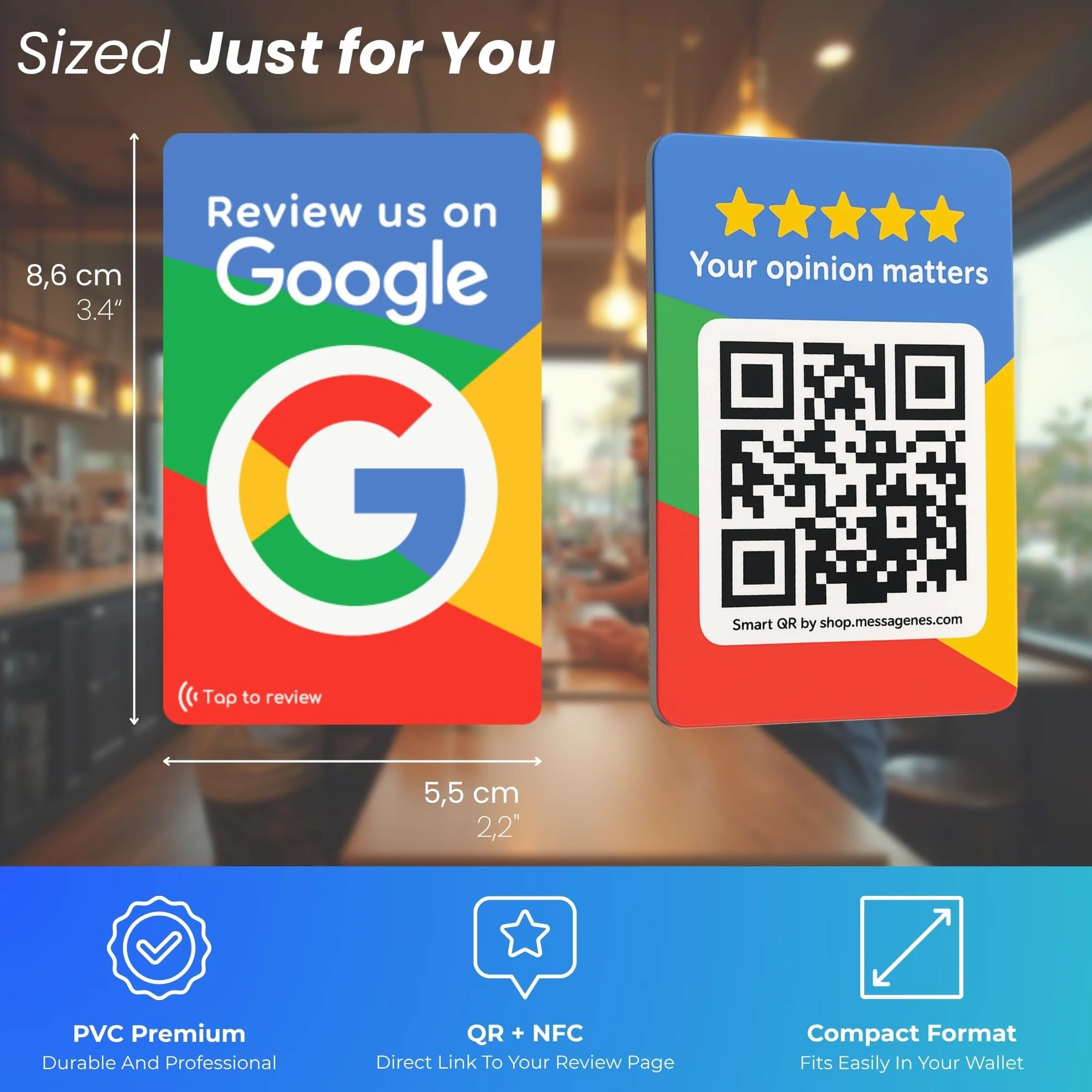 Karta NFC do recenzji Google, konfiguracja na iPhone i Android, zestaw 4 sztuk
