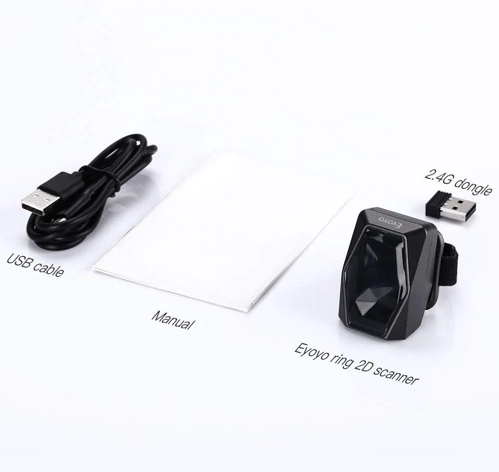 Eyoyo Wearable Finger Ring Barcode Scanner, 3 in 1 Mini USB Wired & 2.4G Wireless & Bluetooth Scanner, Image 1D QR Bar Code Reader PDF417 Data Matrix Screen Scan Compatibile con Smartphone PC