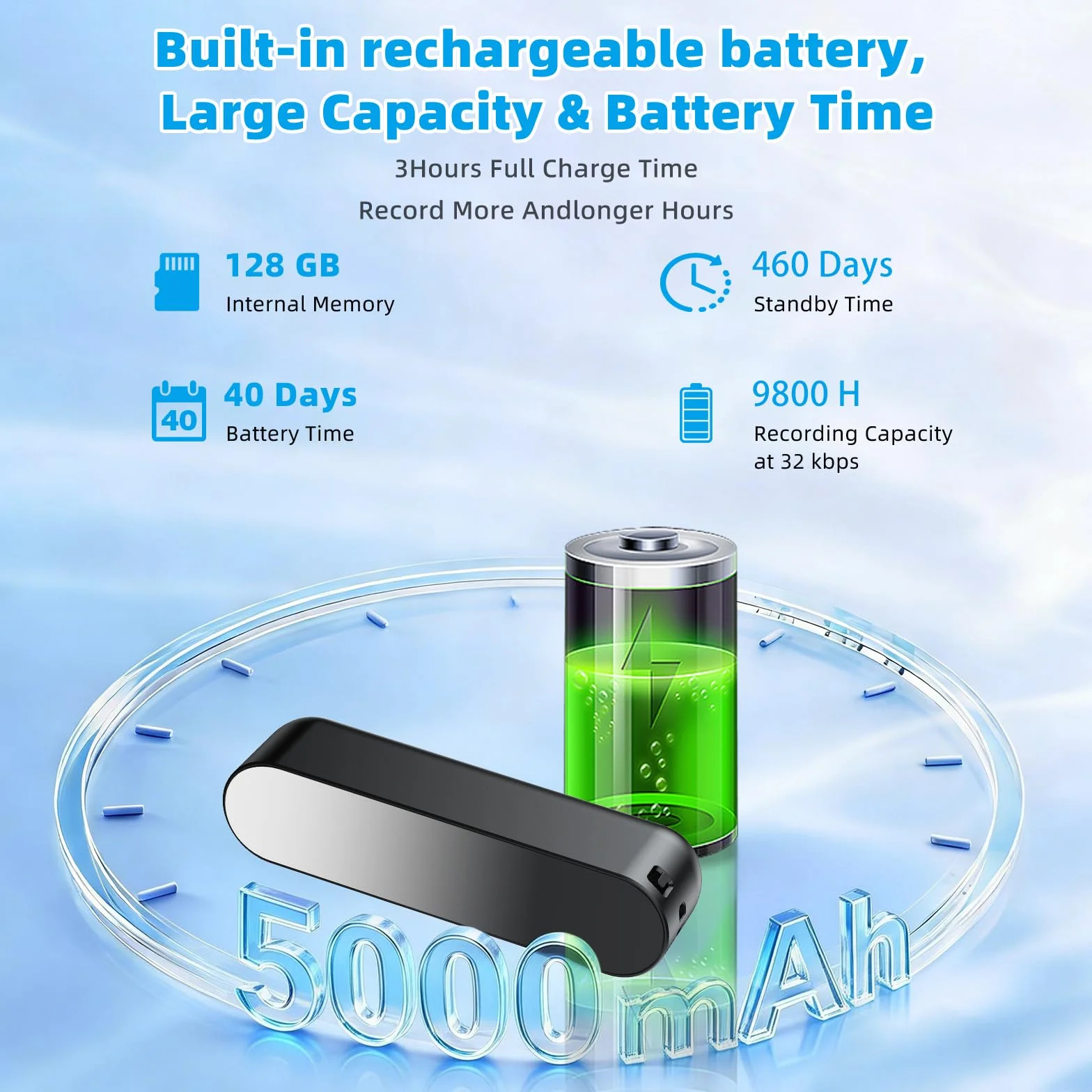 Registratore Vocale, 40 giorni di lavoro continuo Mini Registratore Vocale Spia ad attivazione vocale, 128GB micro dispositivi di registrazione Ricaricabile USB, registratore suoni registratore audio