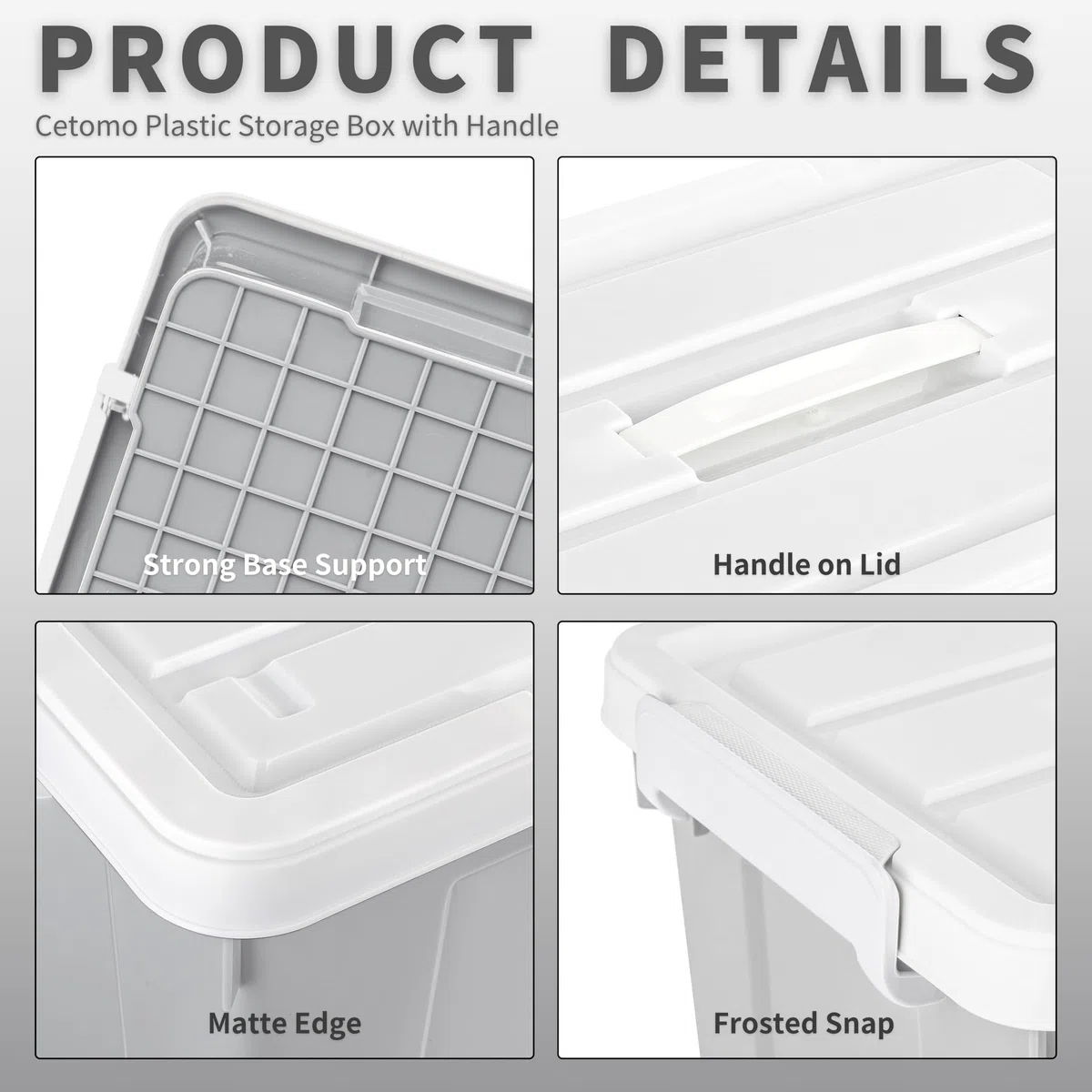 Cetomo 20L*6 Scatole di Stoccaggio in Plastica, Scatole Portaoggetti con Coperchio, Organizzatore con Manico, Contenitori per Casa e Ufficio, Impilabile, Resistente, Grigio, 20L - Confezione da 6