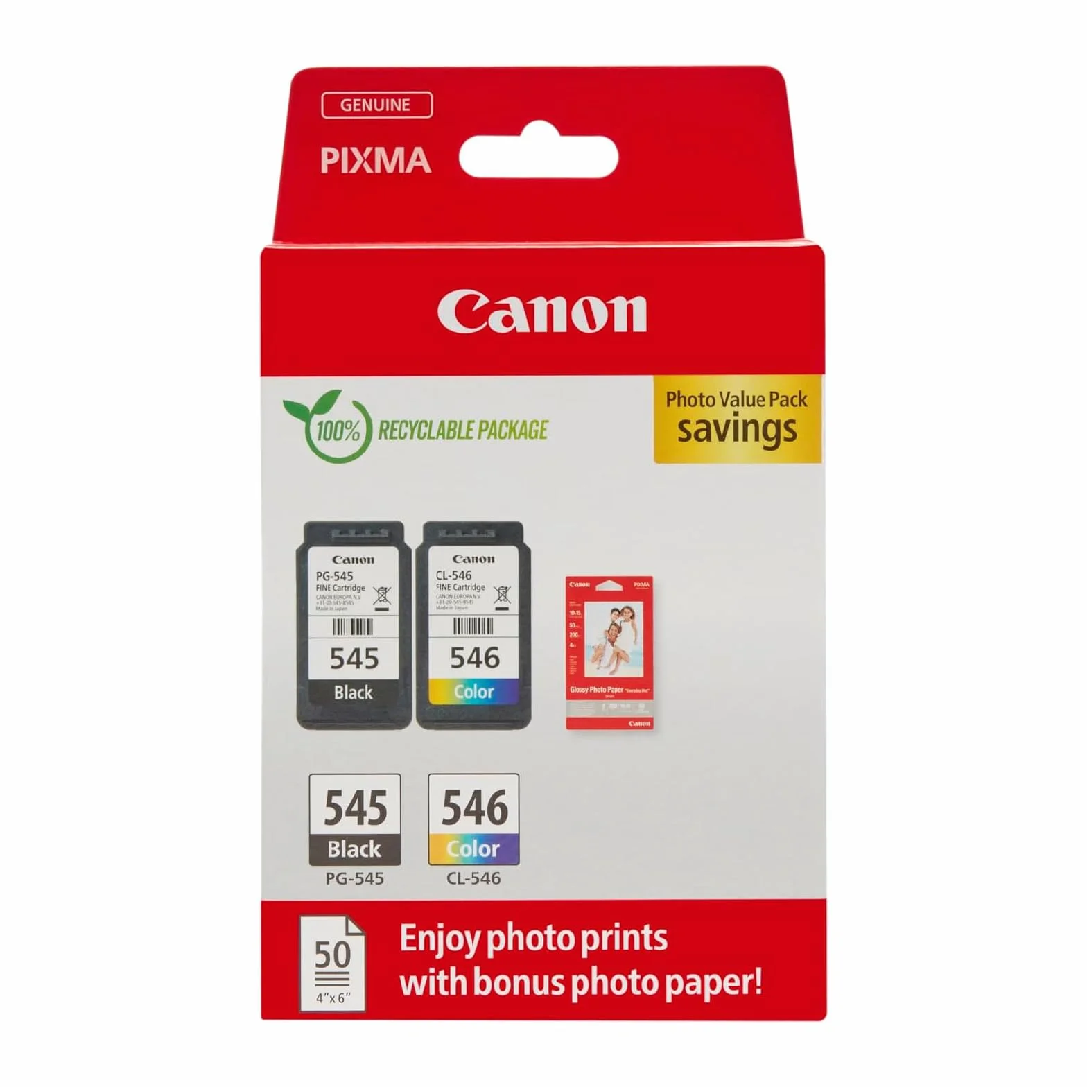Canon Cartucce d'inchiostro originali PG-545/CL-546 Confezione da 2 con carta fotografica 4x6 50 fogli