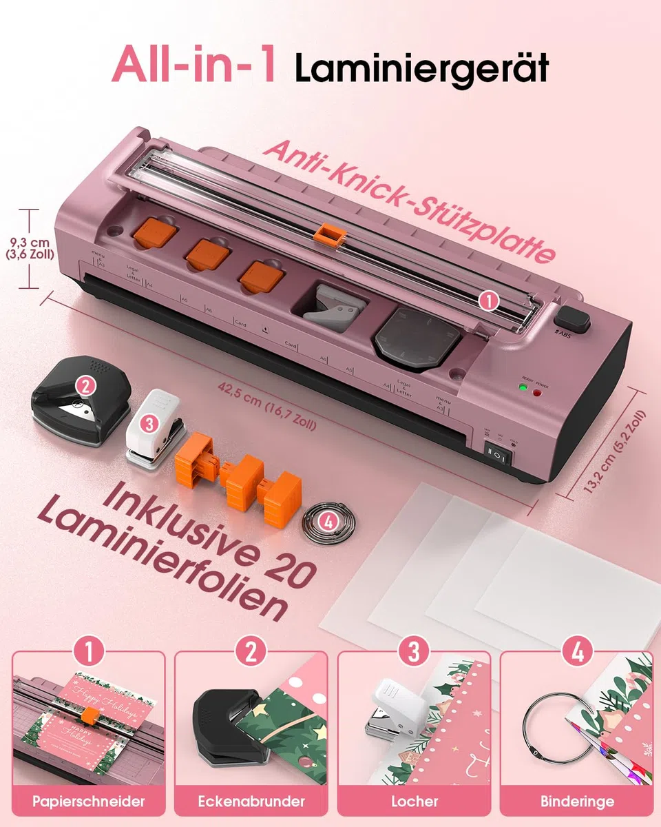 Plastificatrice A3/A4 da 13 pollici, con 20 pellicole per laminazione, a caldo e a freddo, in ABS anti-polvere, plastificatrice 10 in 1 con taglierino, trimmer e arrotondatore per angoli per ufficio