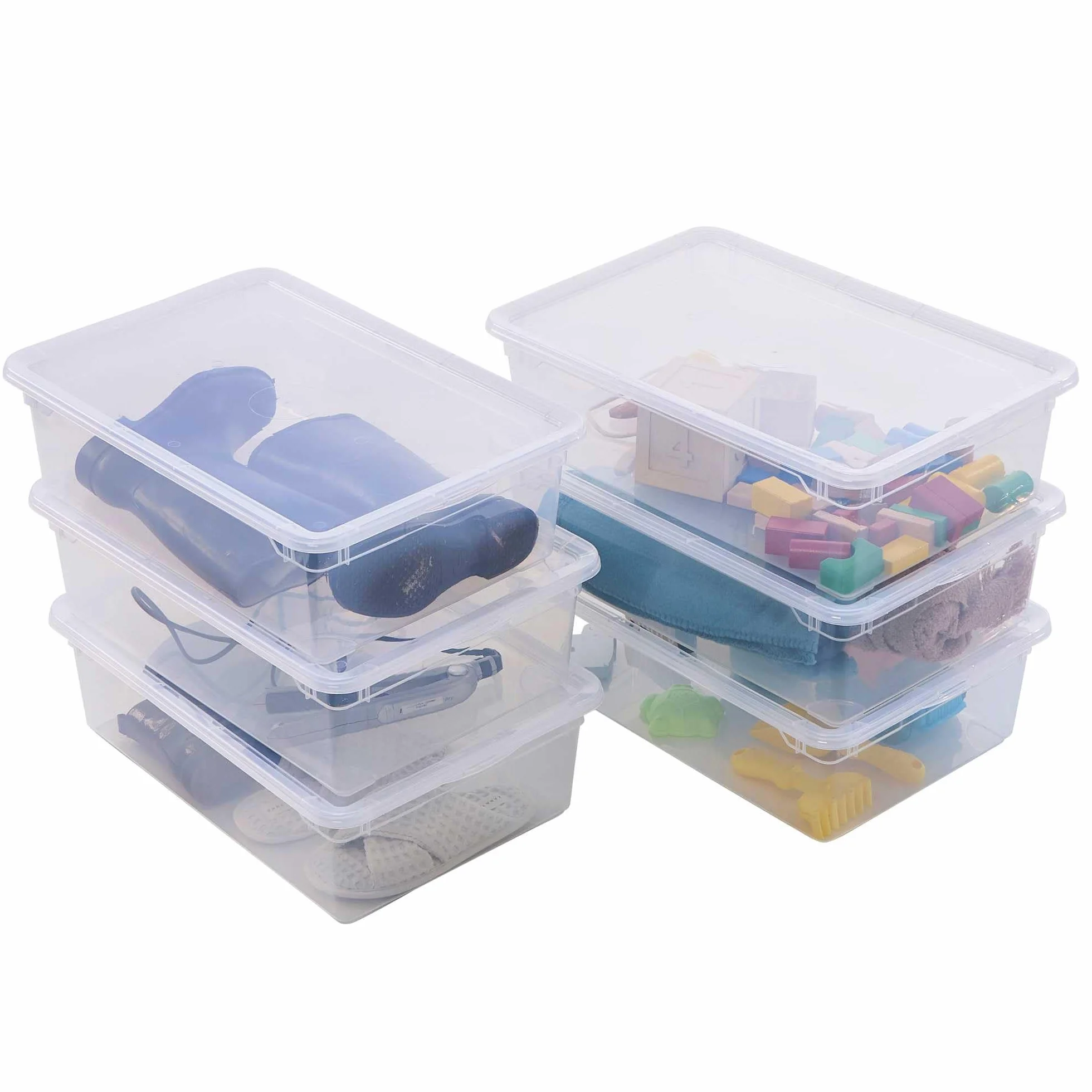 Sundis Clear Box, set di 6 scatole portaoggetti 22l, con coperchio, plastica trasparente, impilabile, ideale per riporre stivali e scarpe invernali