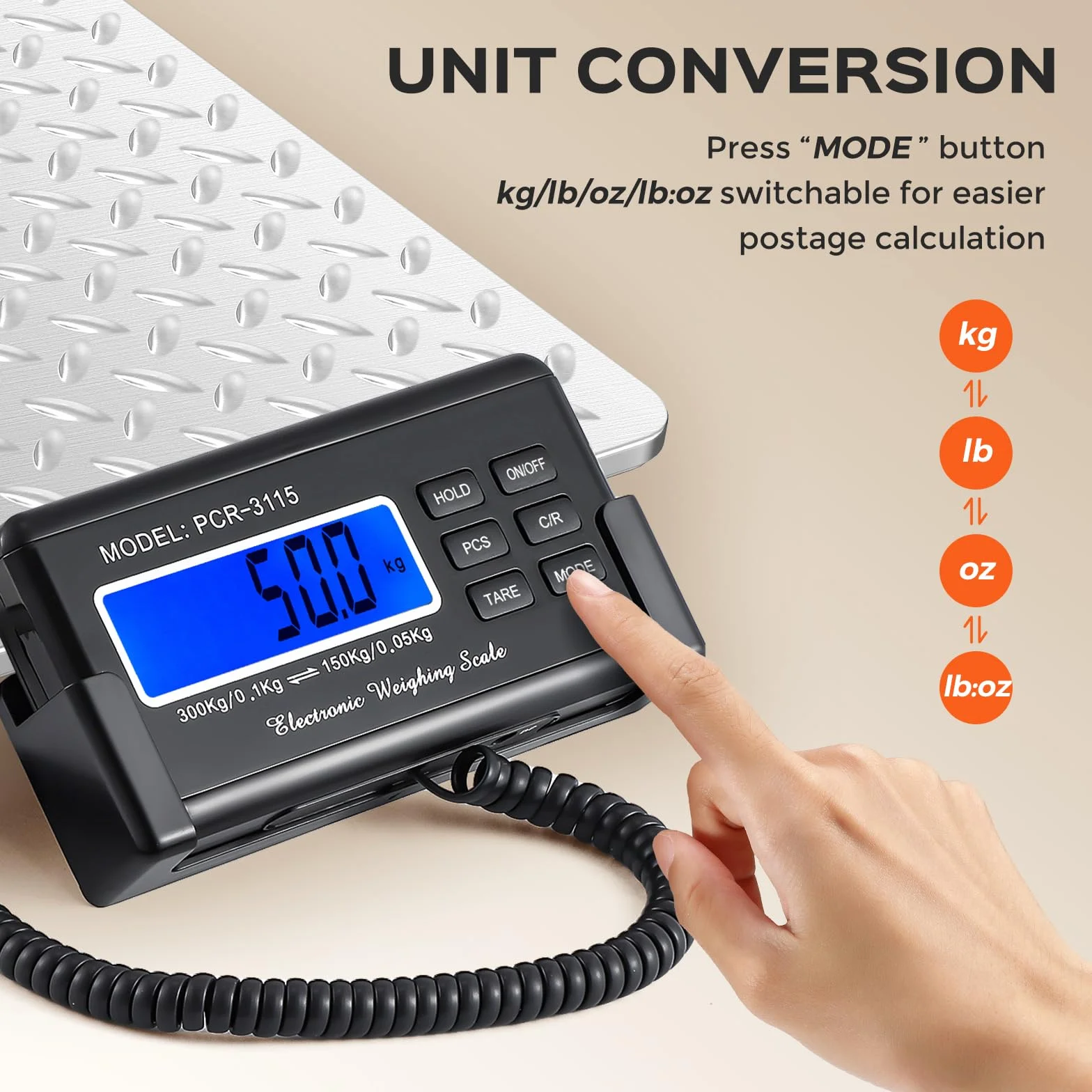 Bonvoisin Bilancia Postale Digitale 300kg/660lb, Display LCD Esterno, Piatto Acciaio Inox, Doppia Portata Precisione 300kg/0,1kg & 150kg/0,05kg, Commutabile kg/oz/lb/lb:oz, Funzione Conteggio