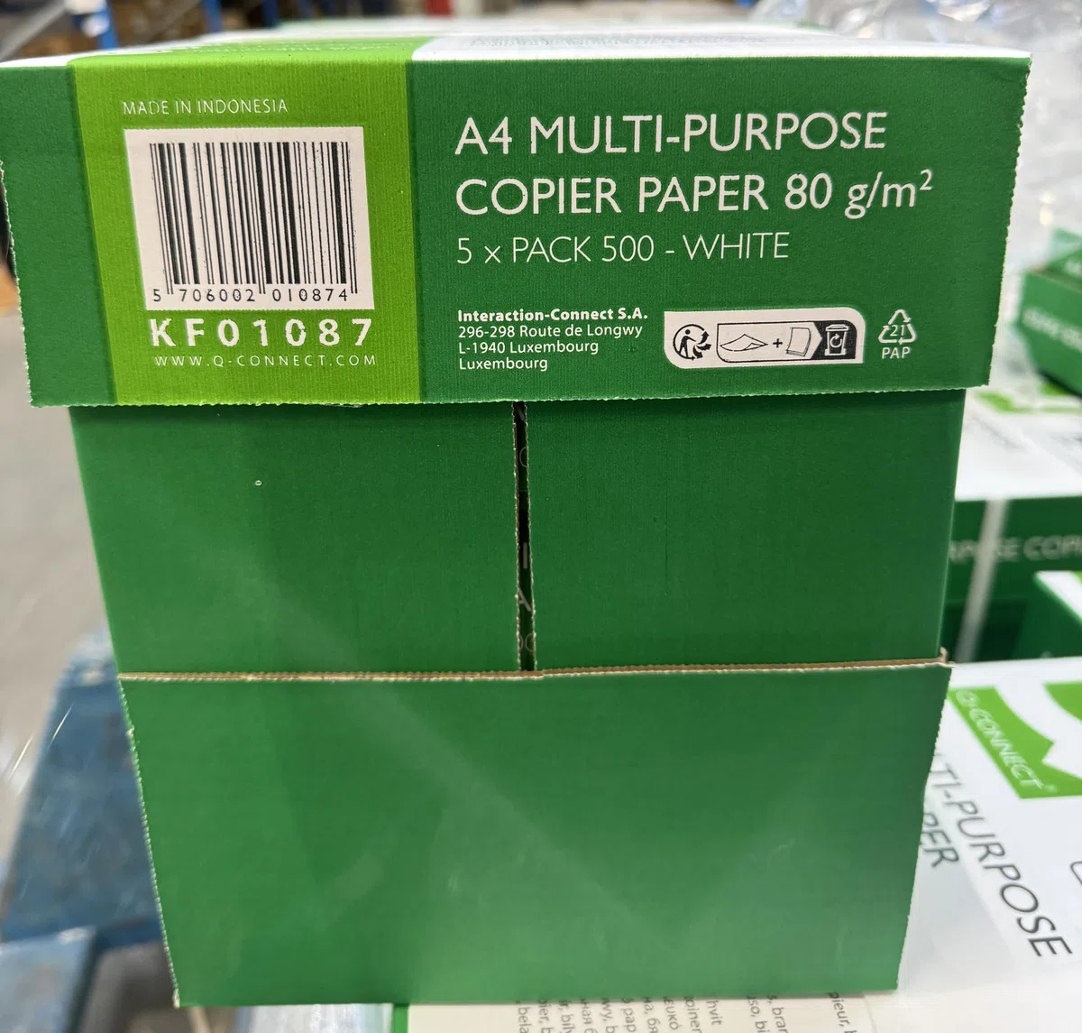 Q-CONNECT KF01087 Carta bianca per stampante e fotocopiatrice/Carta per fotocopiatrici multiuso/5 risme da 500 (80 g/m²)/Carta multifunzione per stampanti laser a getto d'inchiostro/Classe di qualità