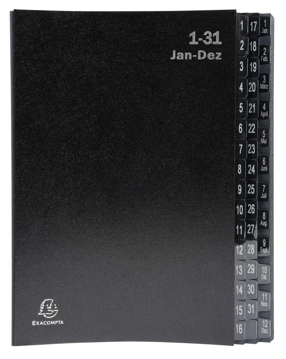 Exacompta - Rif. 57044E - Cartone da 4 raccoglitori Ordonator - copertina rigida - interno in carta riciclata - linguette plastificate alfanumeriche da 1 a 31 e dalla A alla Z - 32 scomparti - 24 x 34