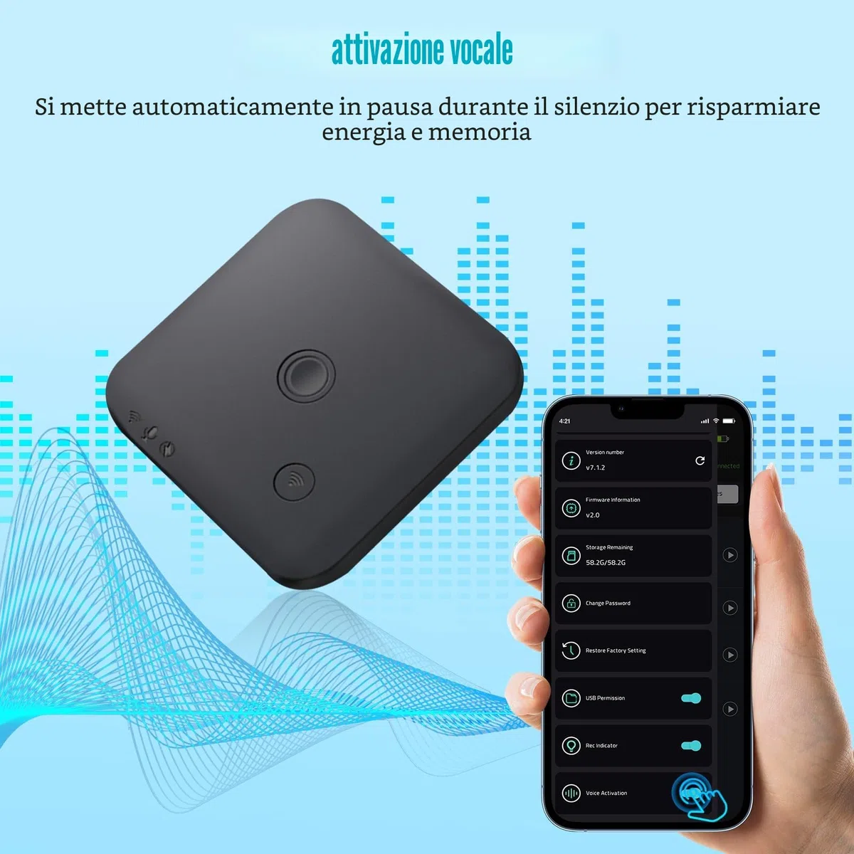 Registratore Vocale AI 64GB – Trascrizione e Riassumi Automatica con ChatGPT-4o, Supporta 102 Lingue, Controllo Tramite App, Registratore Audio Ideale per Chiamate, Riunioni e Colloqui