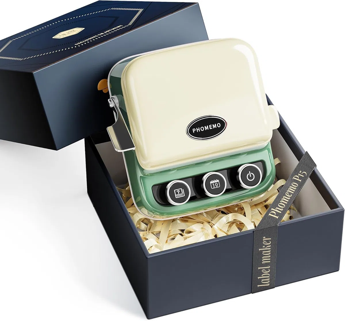 Phomemo P15 Etichettatrice a Nastro Rétro –Stampante per Etichette Adesive Bluetooth con Stampa Data in un Clic –Ideale per Decorazioni e Confezioni Regalo –Con Confezione Regalo e 1 Rotolo – Verde