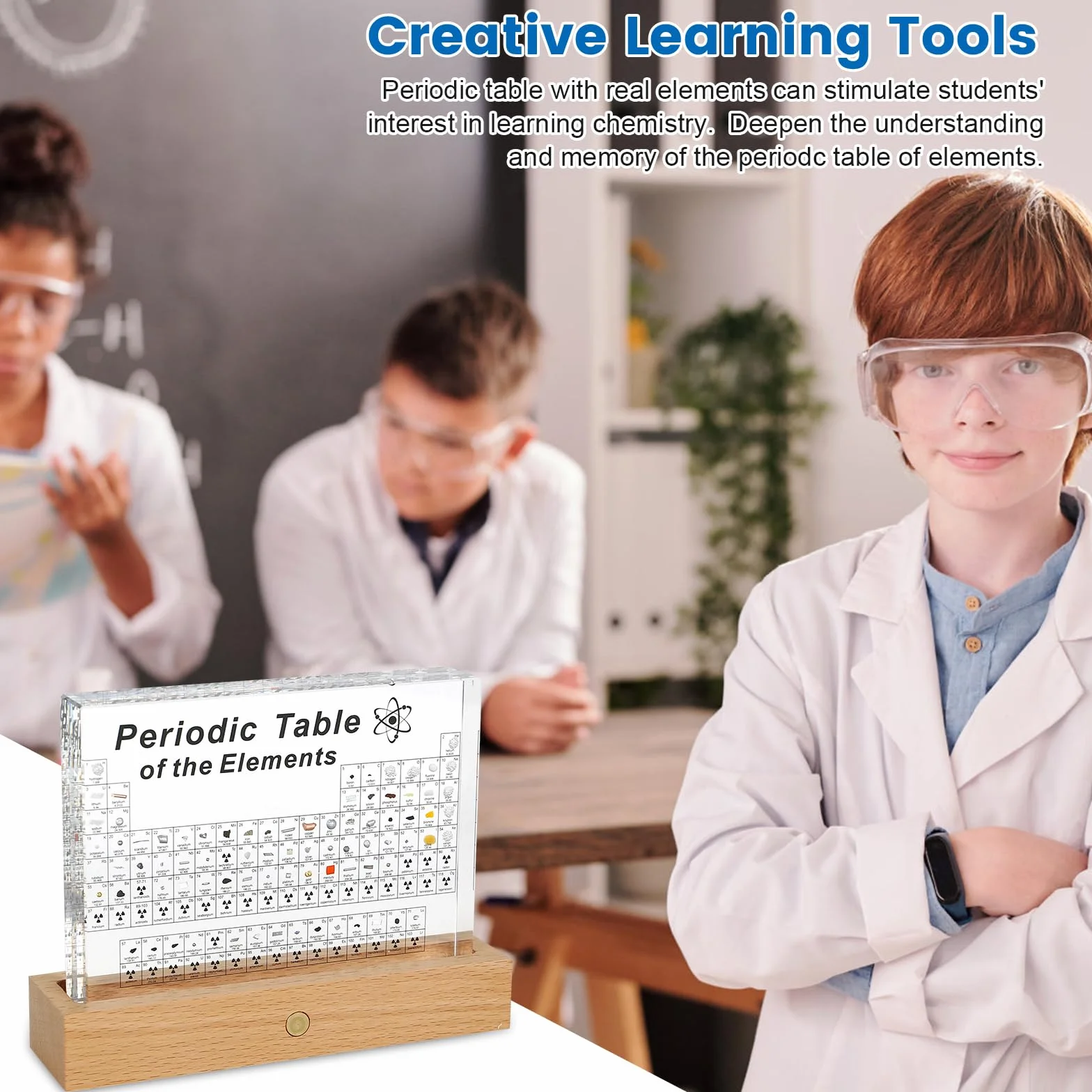 Btstil Tavola periodica con elementi reali, tabella periodica di 83 elementi, campioni tavola periodica espositore regalo per studenti insegnanti studenti artigianato decorazione (grande A)