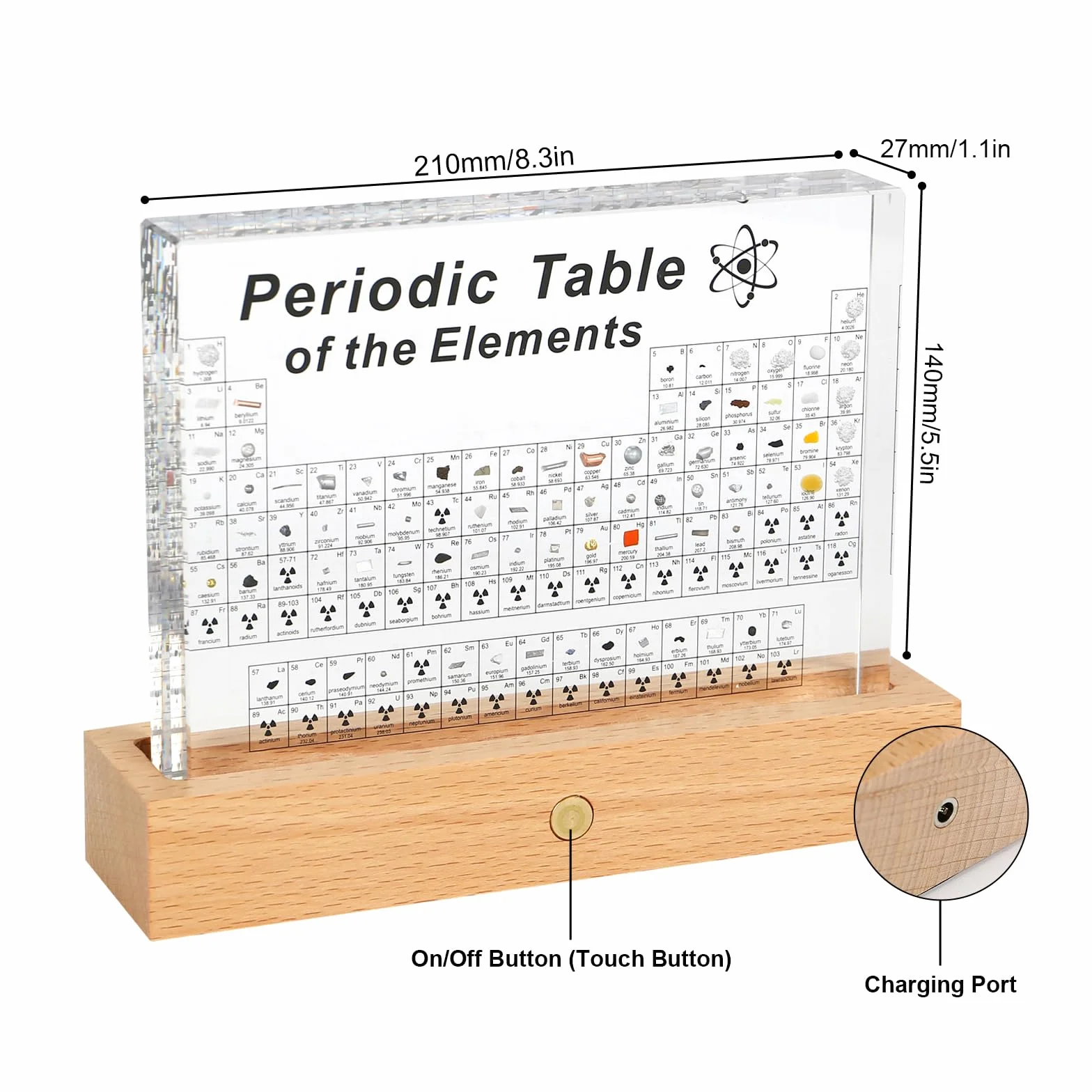 Btstil Tavola periodica con elementi reali, tabella periodica di 83 elementi, campioni tavola periodica espositore regalo per studenti insegnanti studenti artigianato decorazione (grande A)