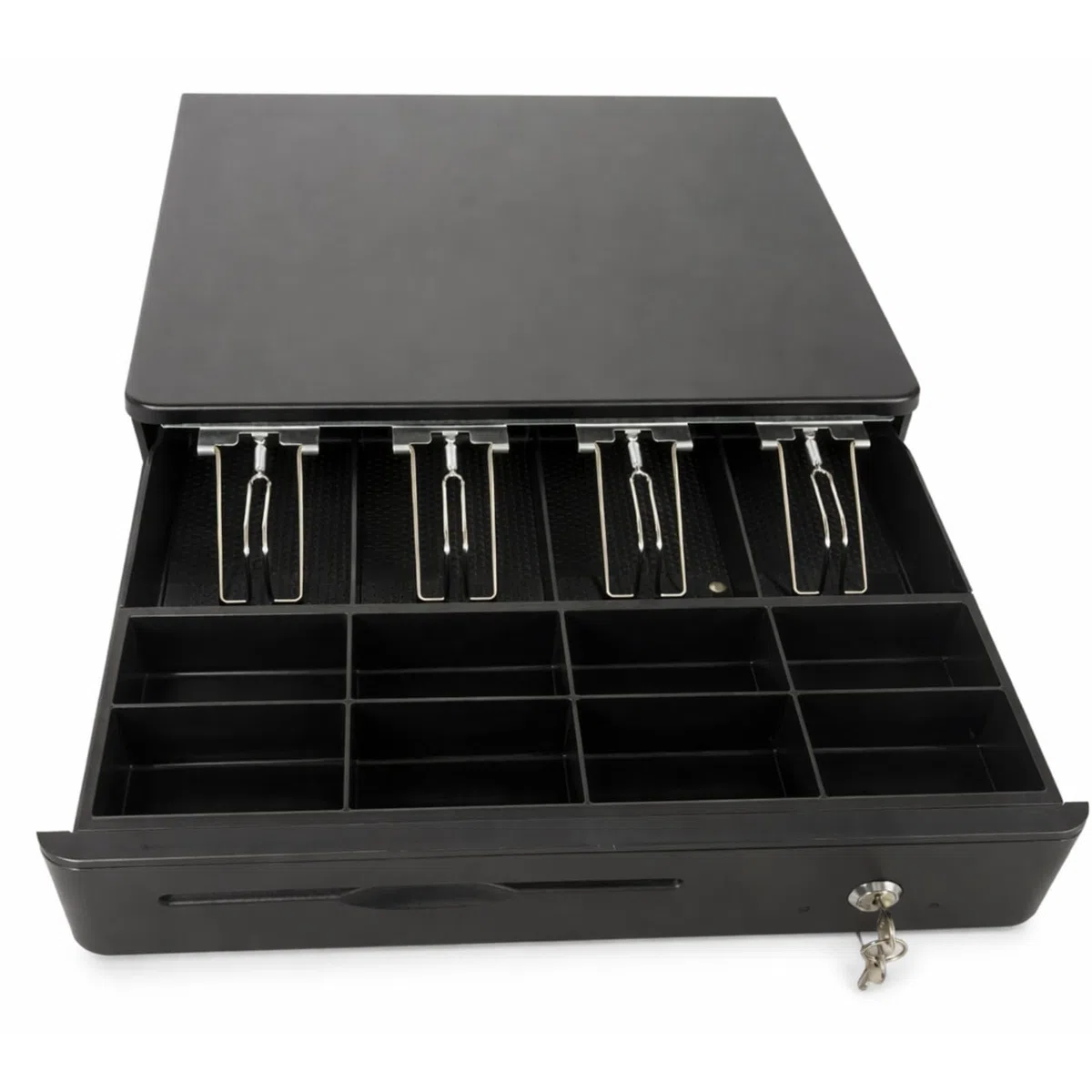 Cassetto per cassa 40 cm per registratore di cassa – 4 scomparti banconote – 8 scomparti pezzi – RJ11/RJ12 – nero