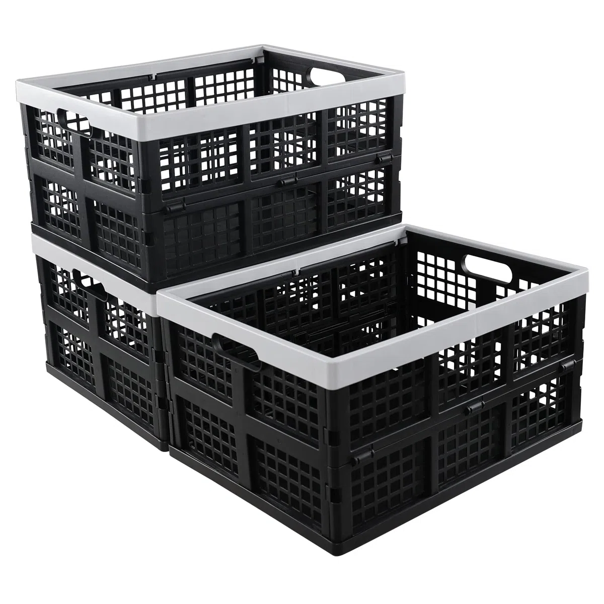Set di 3 cesti pieghevoli impilabili da 30 l, cassette pieghevoli in plastica