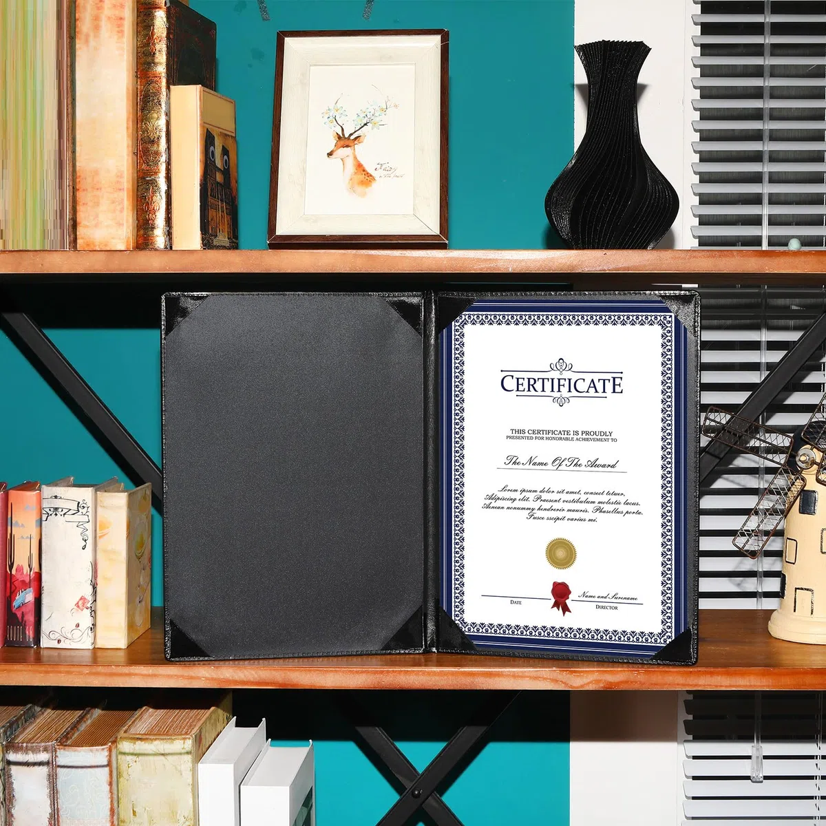 Tenare 10 porta diploma in pelle per certificati, 21,9 x 28,9 cm, per premi in formato lettera, in poliuretano, lisci, per certificati neri, per menu di laurea