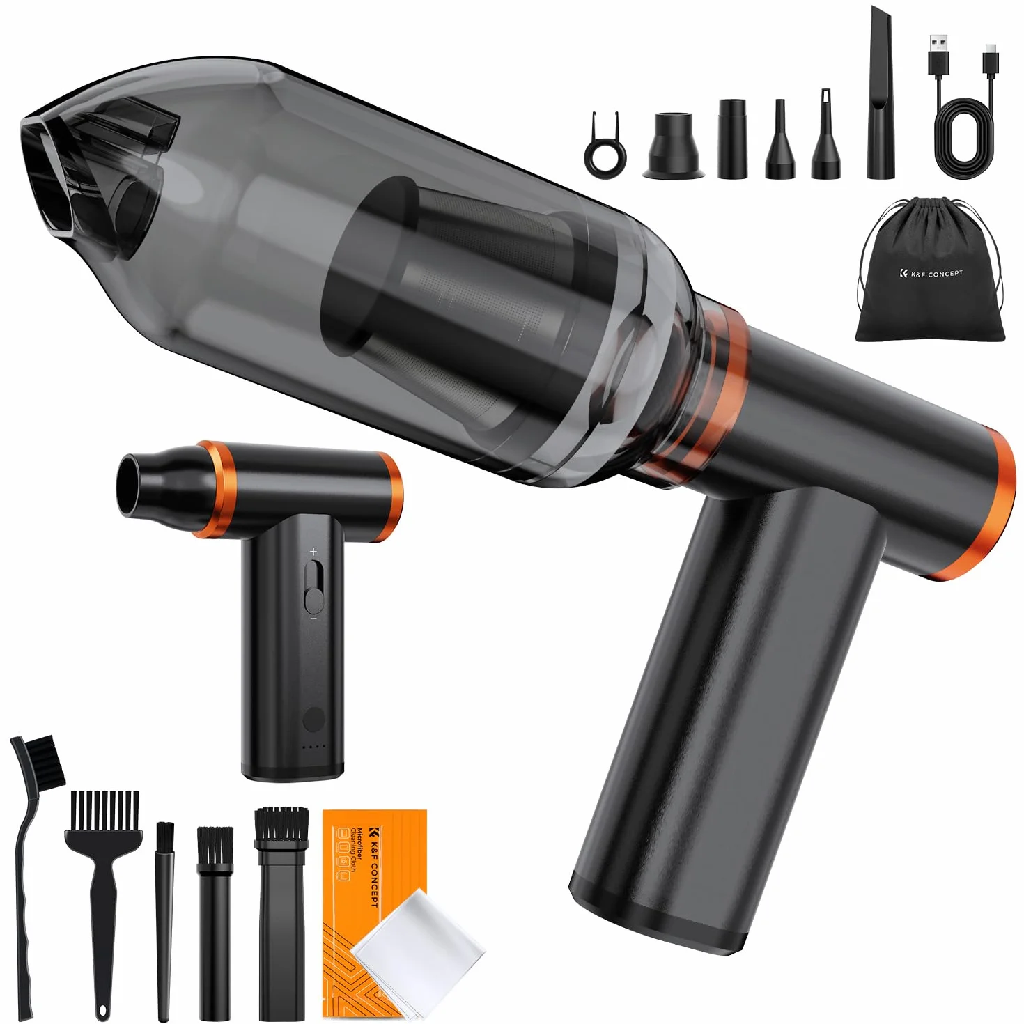 K&F CONCEPT 2 in 1 Soffiatore Aspiratore Elettrico 300000 RPM, Aria Compressa Spolverino Air Duster | Lega di Alluminio| 9 Ugelli | Brushless Motore per Pulizia PC,Tastiere,Auto e Ambienti Estern