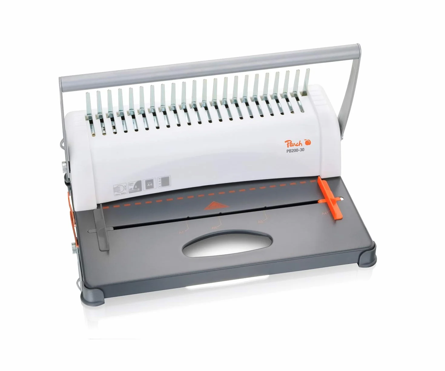 Peach, rilegatrice in plastica Star Binder Pro per DIN A4, PB200-30, prodotto vincitore per il rapporto qualità/prezzo*, rilega 350 fogli, massimo dorsi per rilegatura da 38 mm, capacità di perforazione di 12 fogli, con set iniziale da 15 pezzi