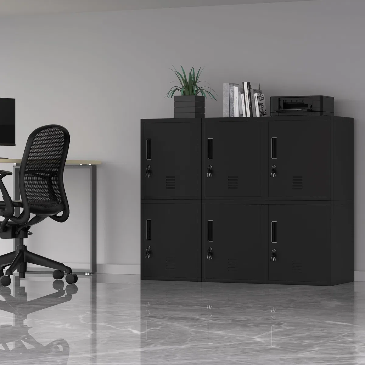 JINGUR Armadietto in metallo con anta di bloccaggio e ripiano regolabile per casa, ufficio, classe, officina, organizzazione (nero)