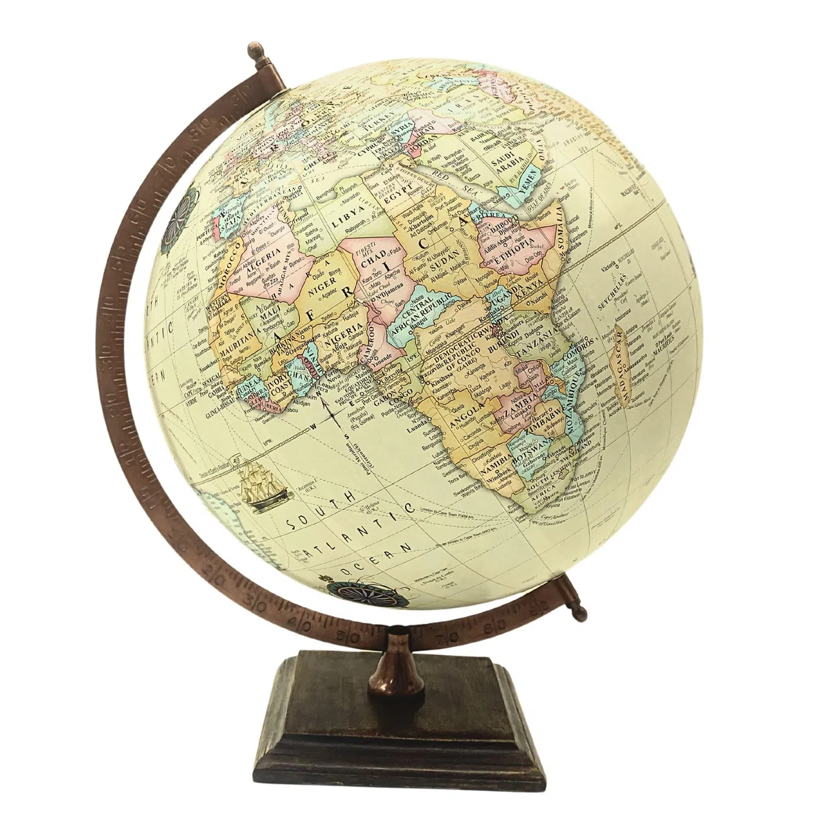 Exerz 30cm Mappamondo Antico, Mappa Inglese, con base quadrata in legno, mappa moderna a colori vintage, fatto a mano