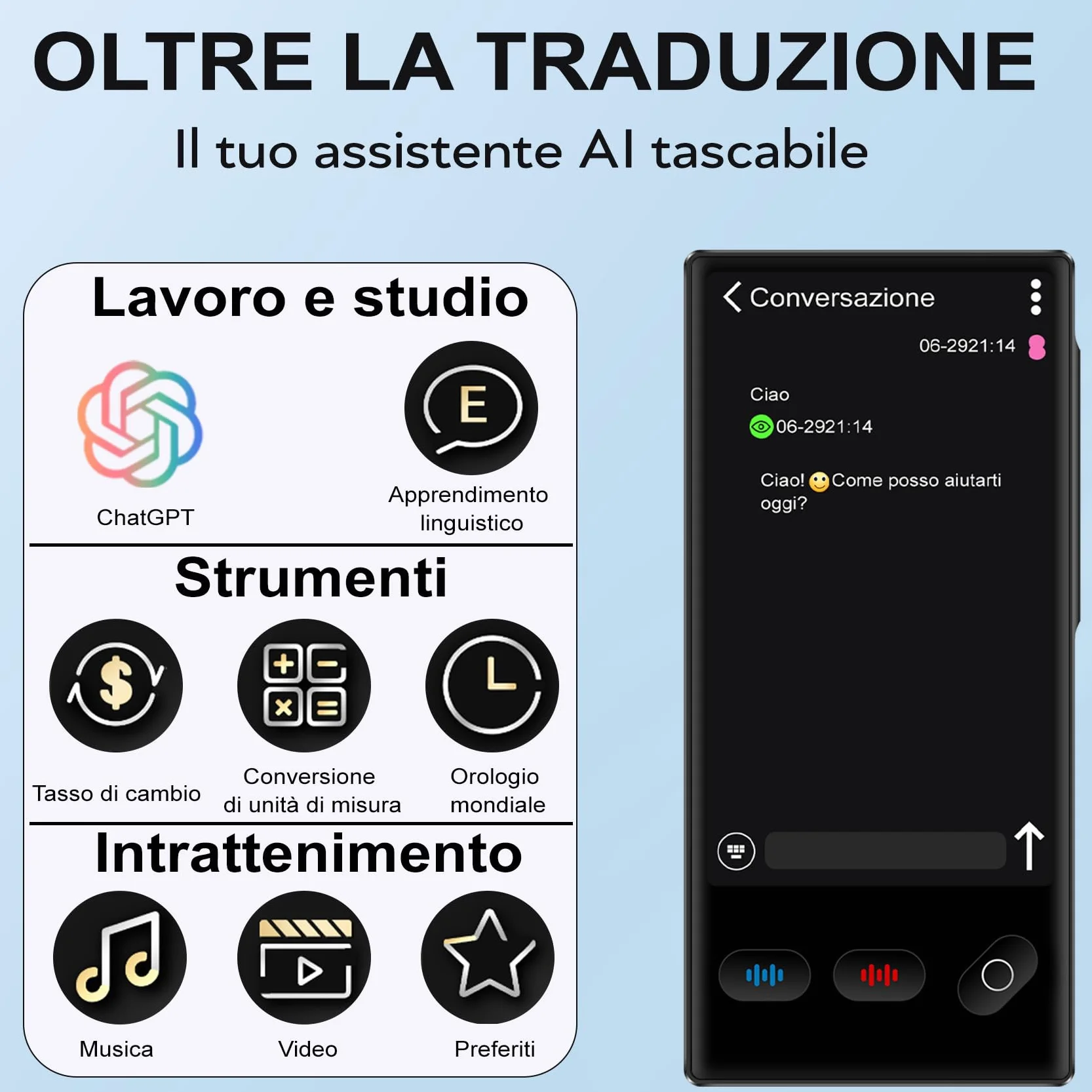 Traduttore Vocale Istantaneo Multilingue per 148 Lingue Online e 19 Offline (Italiano Offline), Traduttore Simultaneo Vocale Traduzione di Foto Supporta WiFi/Bluetooth con Batteria da 1500 mAh