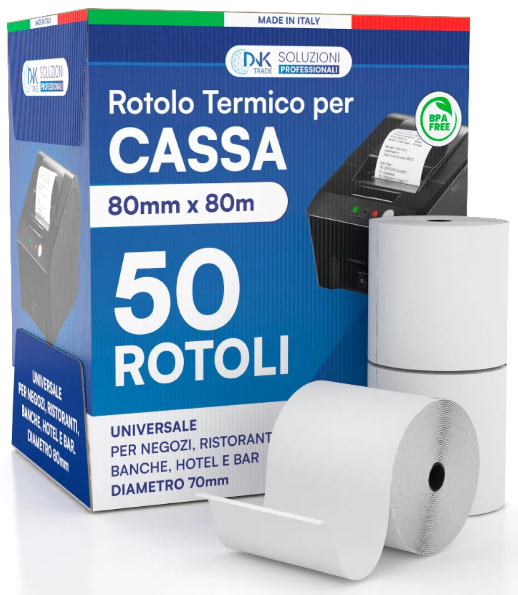 Rotoli Termici 80x80 di Alta Qualità per Registratori di Cassa, Carta Termica Omologata, Confezione da 50 - Compatibili con Nexi, Axerve e Ingenico (50)