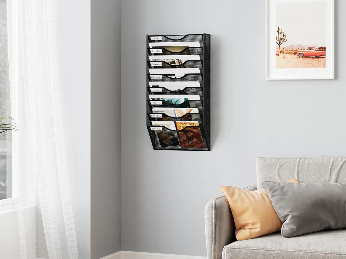 EasyPAG Portadocumenti a Parete A4 8 Compartimenti Metallo Rete,Portariviste a Muro,Porta Lettere da Appendere,Organizzatore Posta da Muro per Ufficio & Casa,Nero