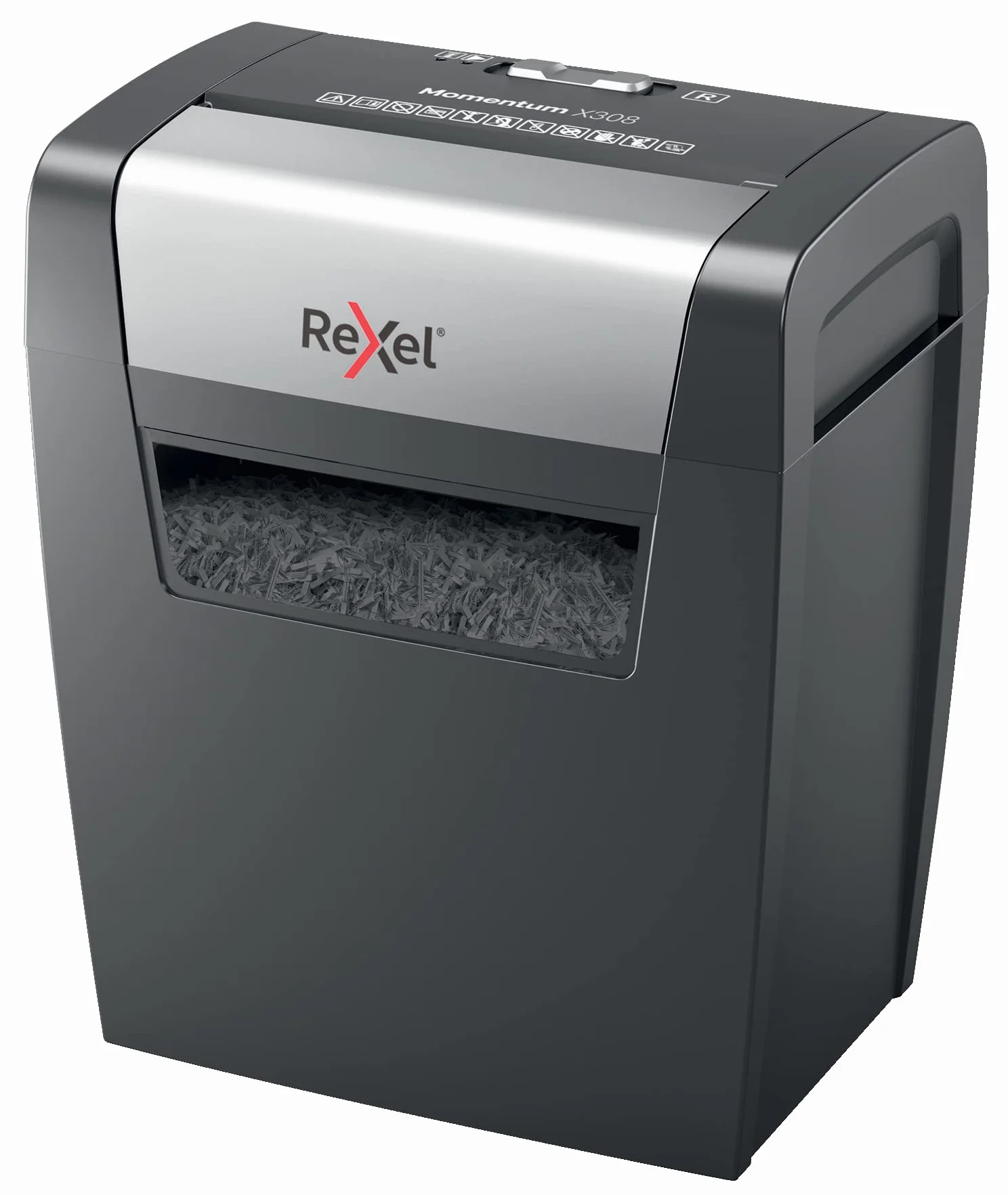 REXEL Momentum X308, Distruggidocumenti Manuale, 9-8 Fogli A4 (70-80 gr/mq), Taglio a Frammento, Livello di sicurezza P-3, per Uso Personale/Home Office, Capacità 15 Litri, 2104570EU