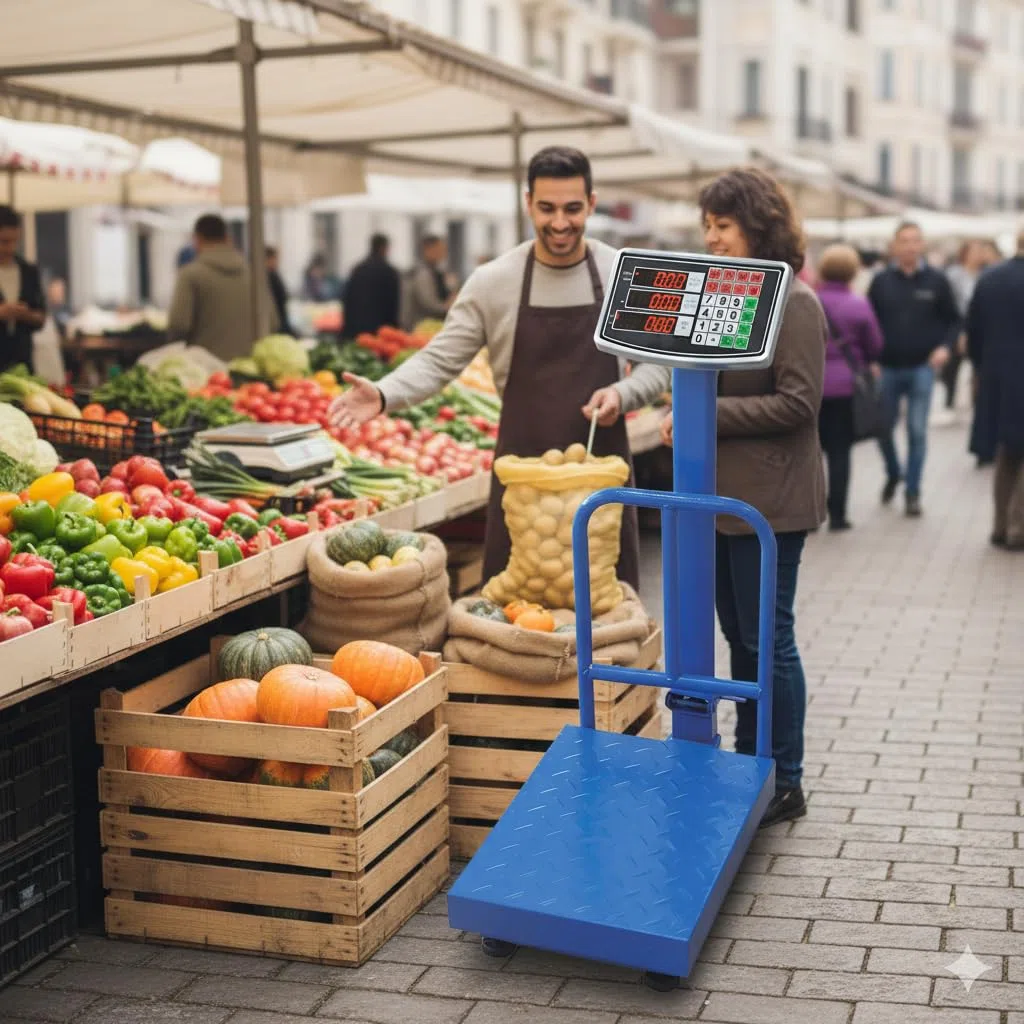 Voltix Bilancia Digitale Elettronica Professionale 150 Kg con Display LCD Retroilluminato, Bilancia Industriale Ricaricabile per Negozio, Casa, Azienda e Attività Ambulante - Alta Precisione e Facile