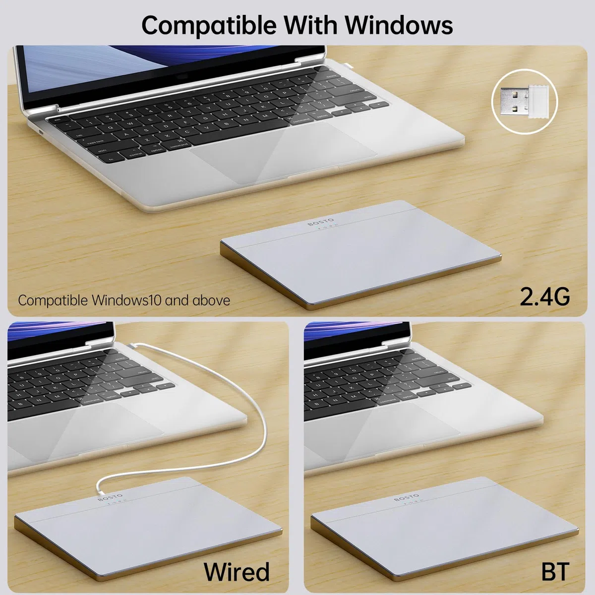 Eacam NUOVA BOSTO T02 Wired o Wireless Touchpad, Navigazione Multi-touch Trackpad Portatile per Utente PC per Laptop per Computer Desktop